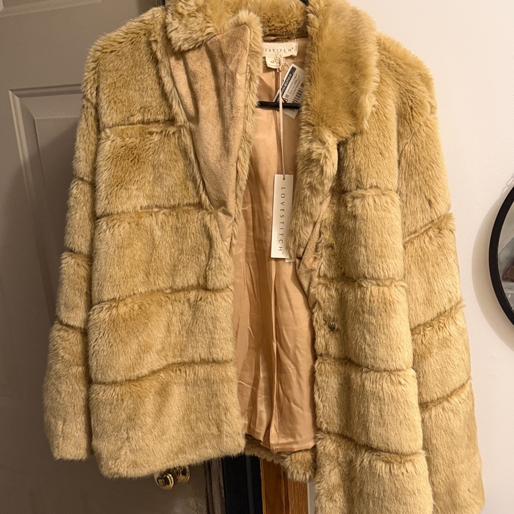 Lovestitch Plush Teddy Jacket in Tan